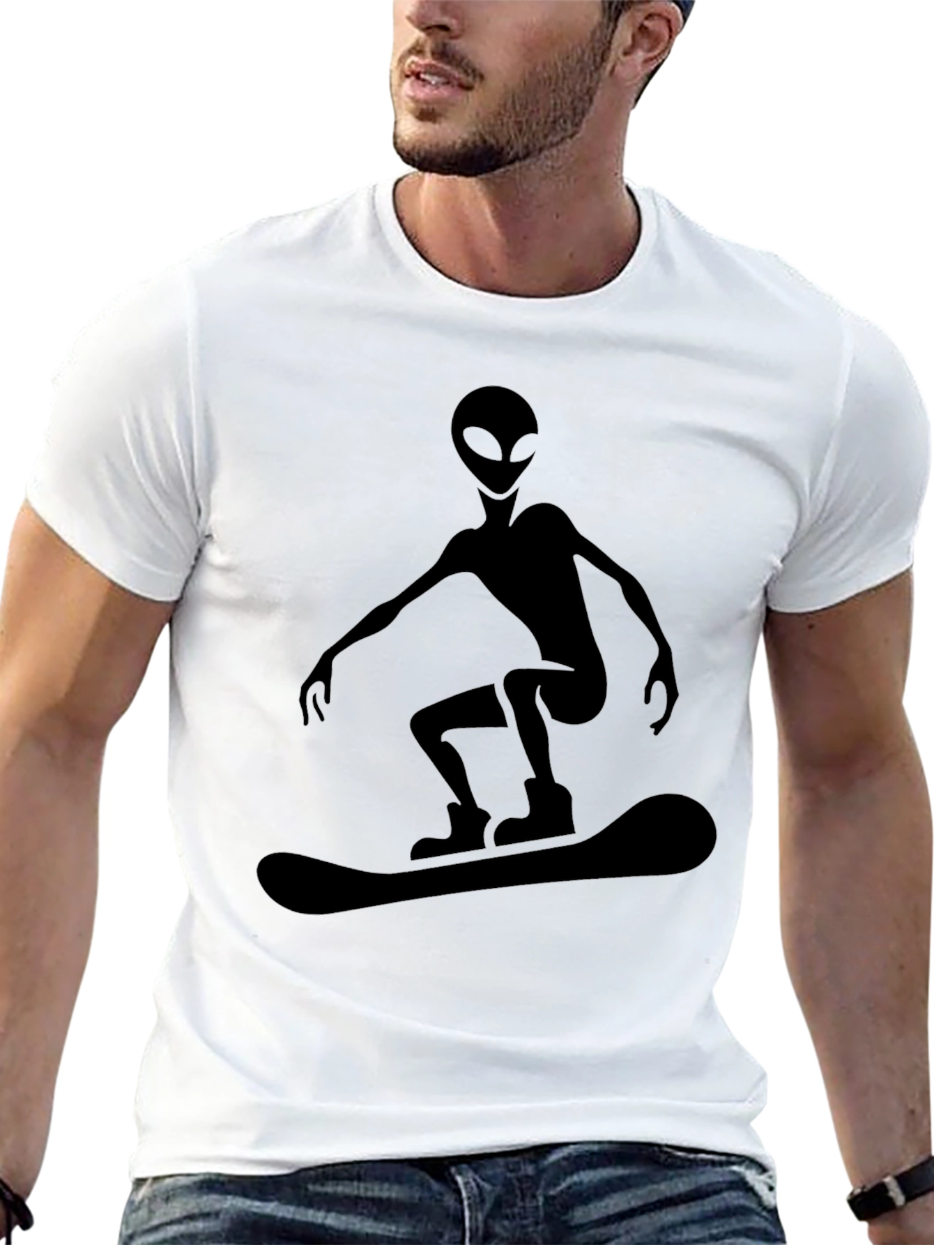 Black Alien Snowboarding Graphic Tee - Black Cotton Comfort view 13