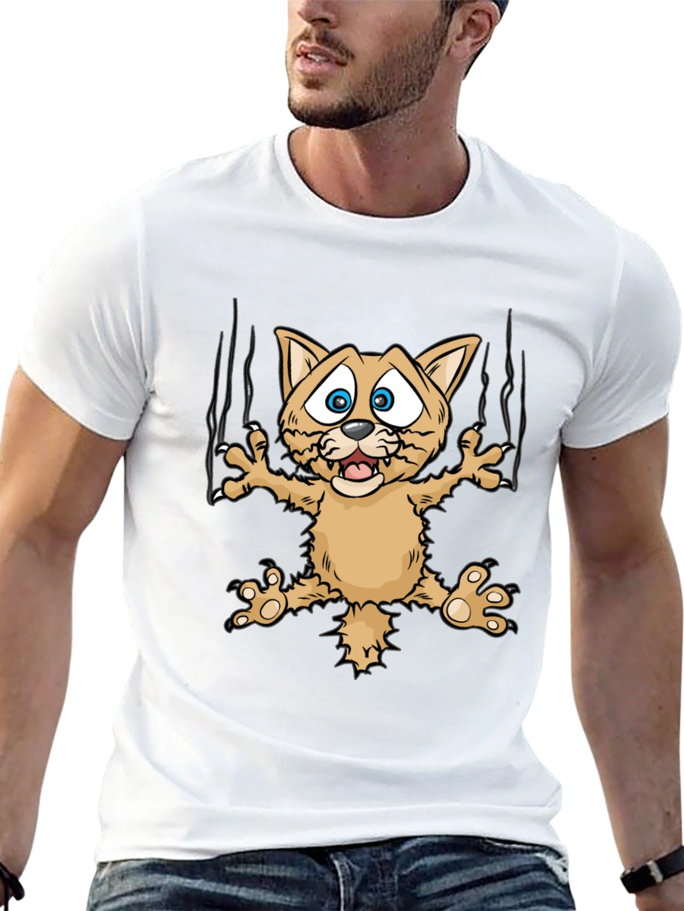 Black Funny Cat Scratch T-Shirt view 13
