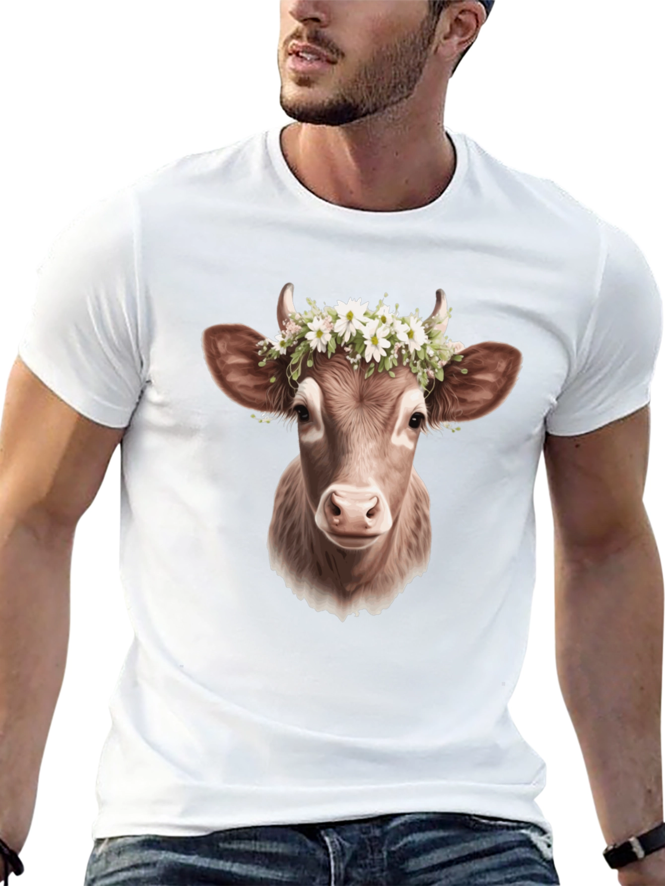 Black Cow with Flower Crown T-Shirt view 13