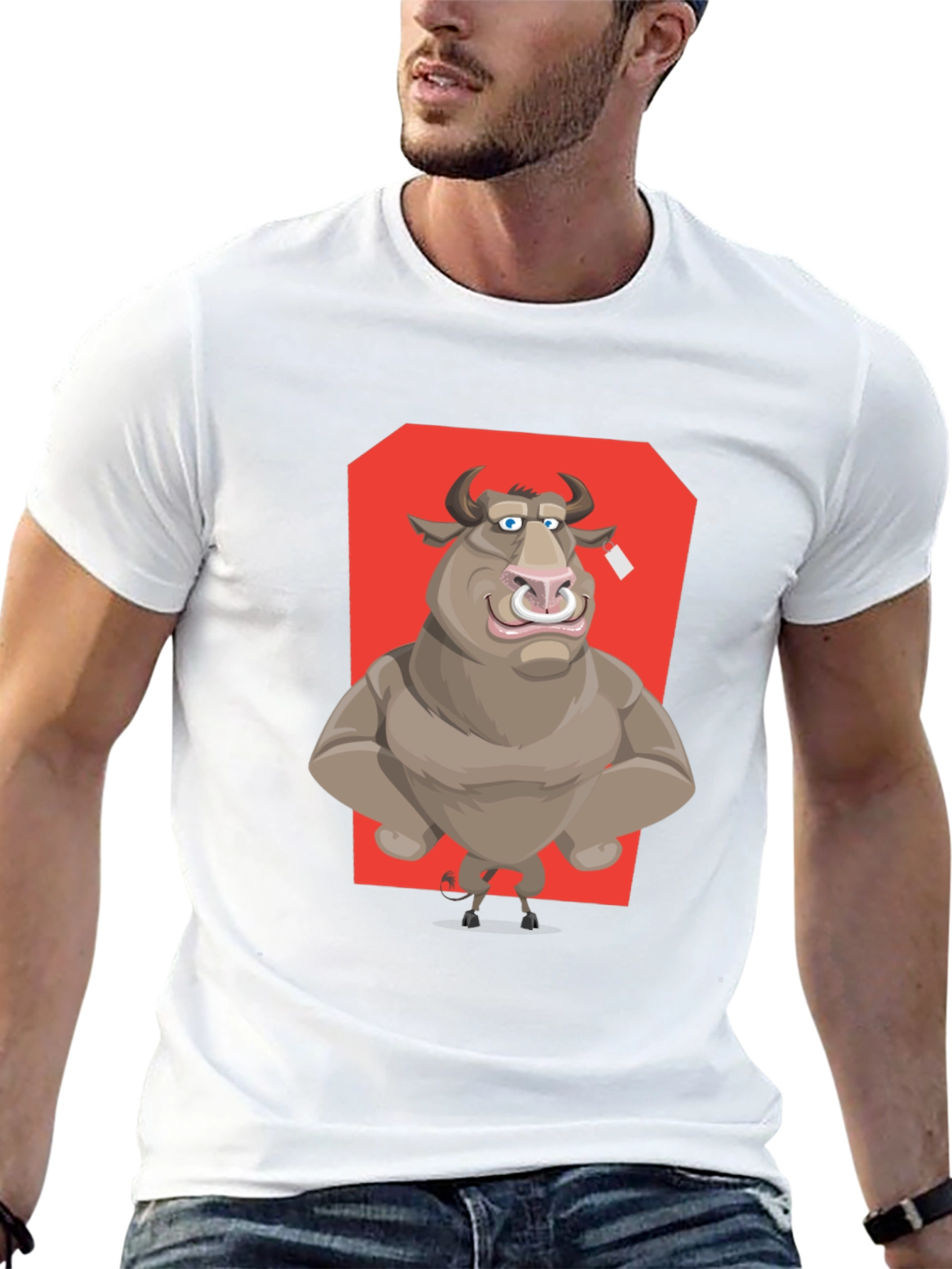 Black Bull Cartoon Graphic T-Shirt - Black Crew Neck Tee view 13
