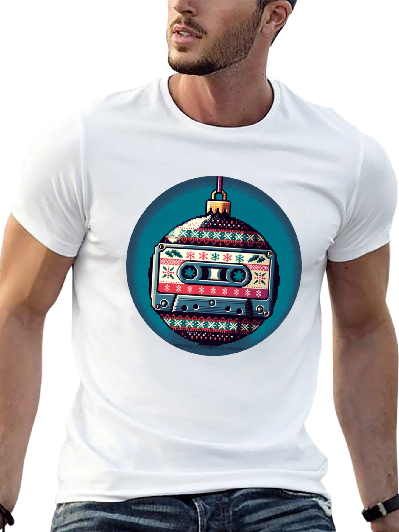 Black Retro Cassette Ornament Graphic T-Shirt view 13