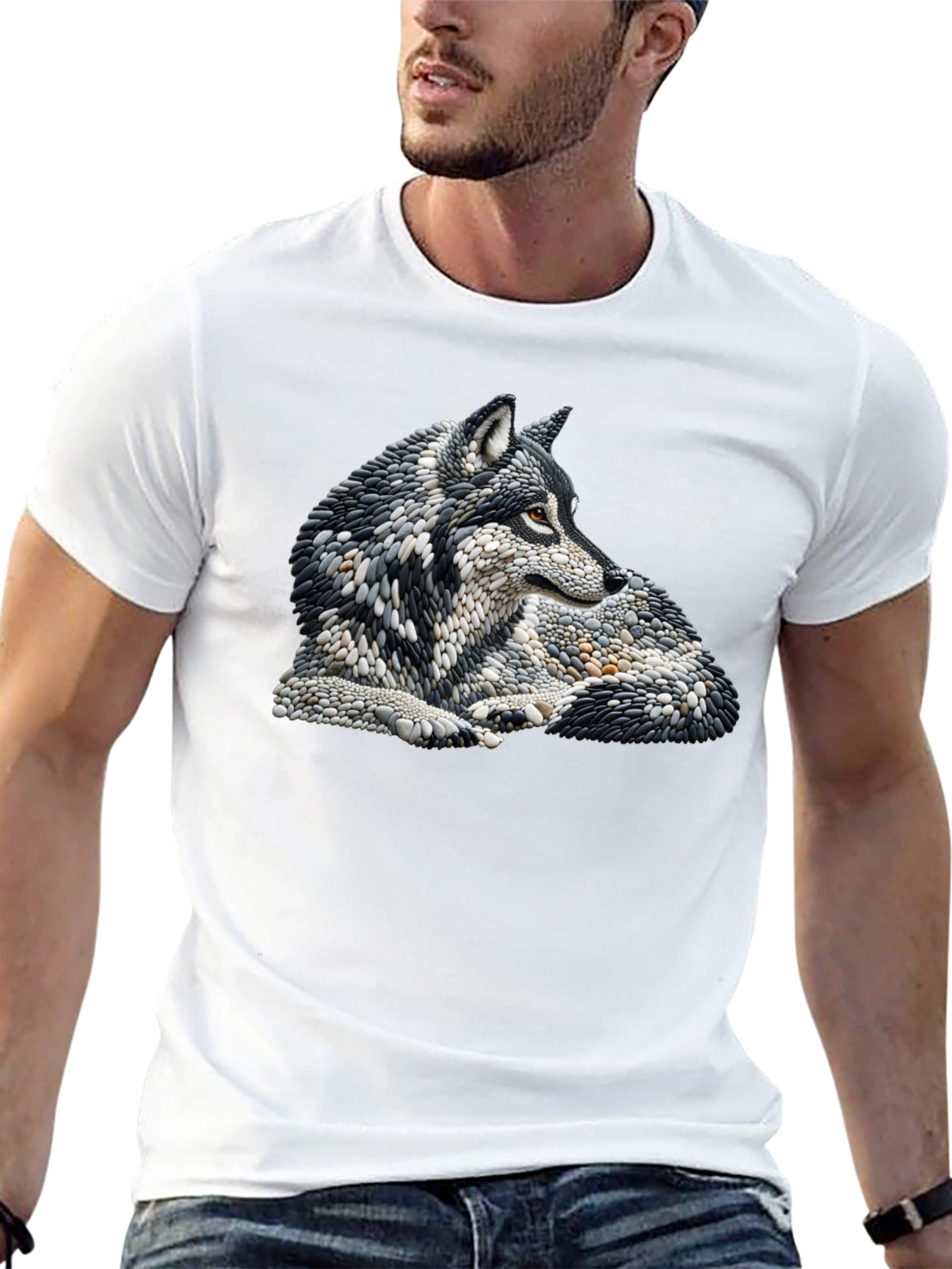 Black Wolf Art Graphic Print Black T-Shirt view 13