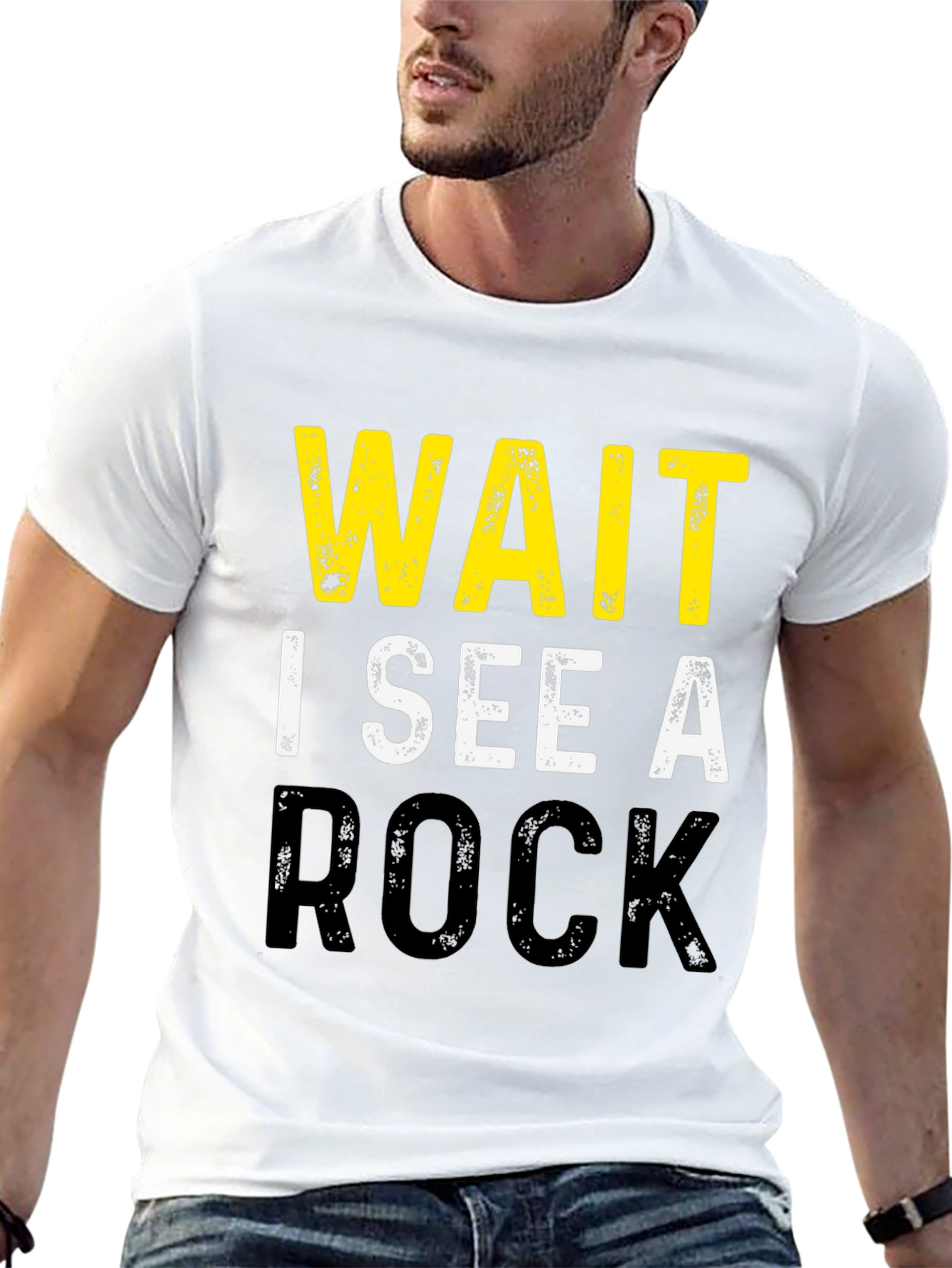 Black Wait I See A Rock Black Graphic T-Shirt view 13