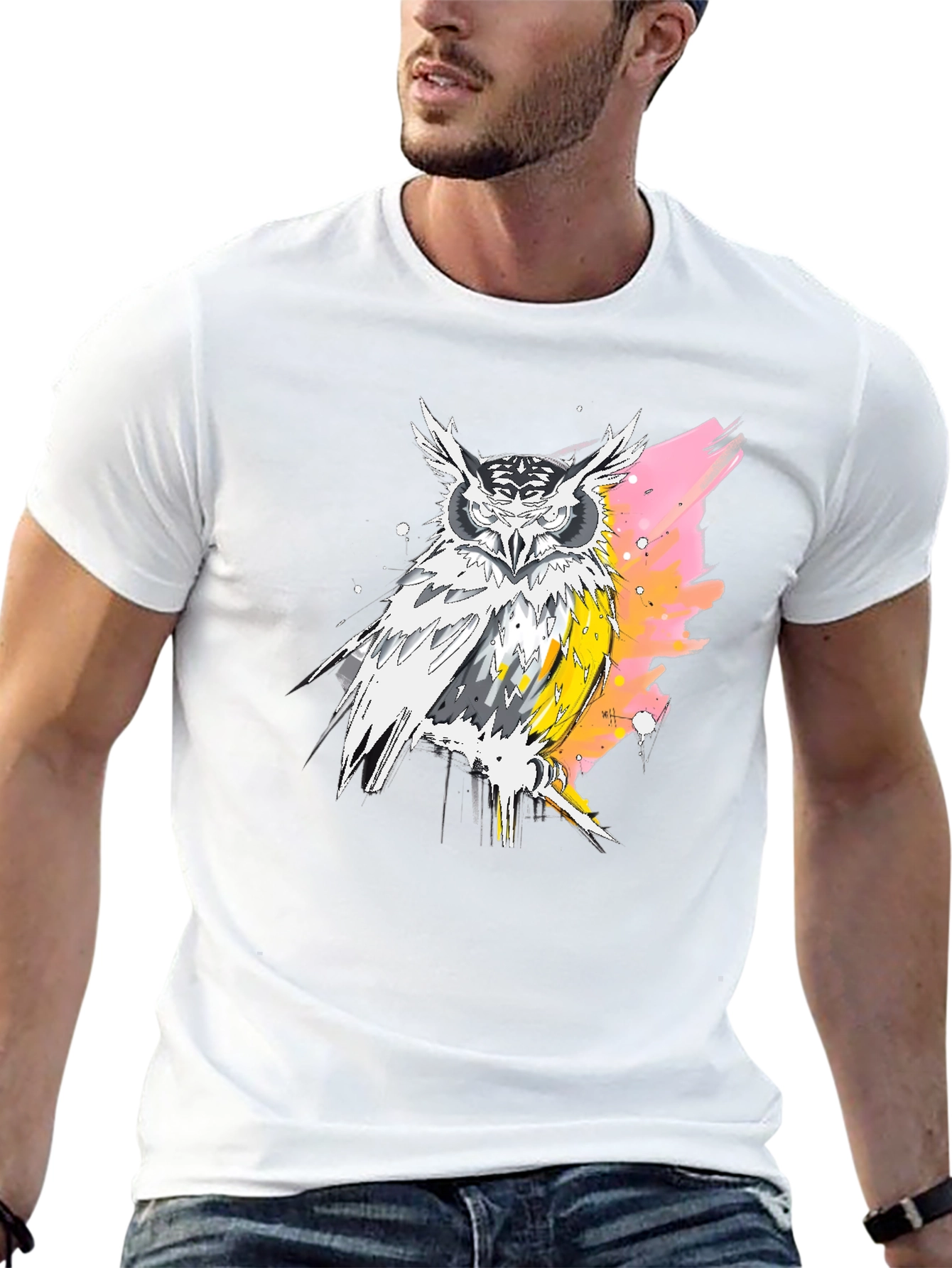 Black Owl Graphic Print Black T-Shirt for Men view 13