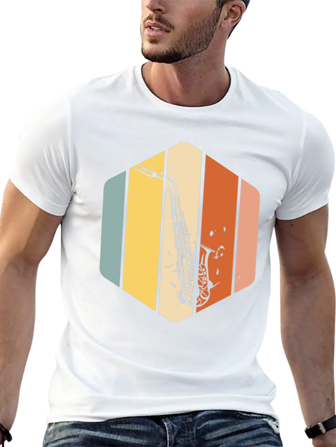 Black Retro Saxophone T-Shirt - Vintage Style Music Tee view 13