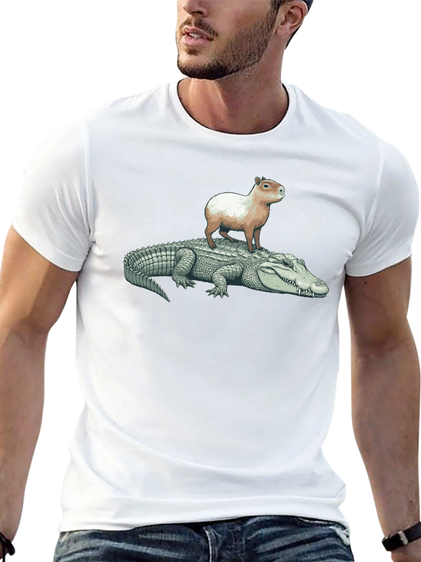 Black Capybara Riding Alligator T-Shirt view 13