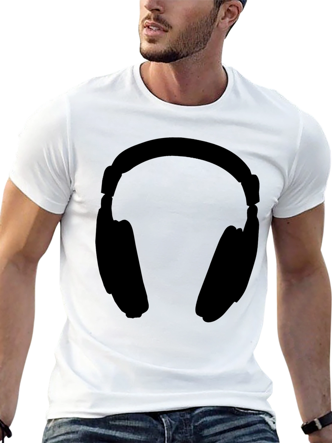 Black Headphone Graphic Tee - Black Unisex T-Shirt view 13