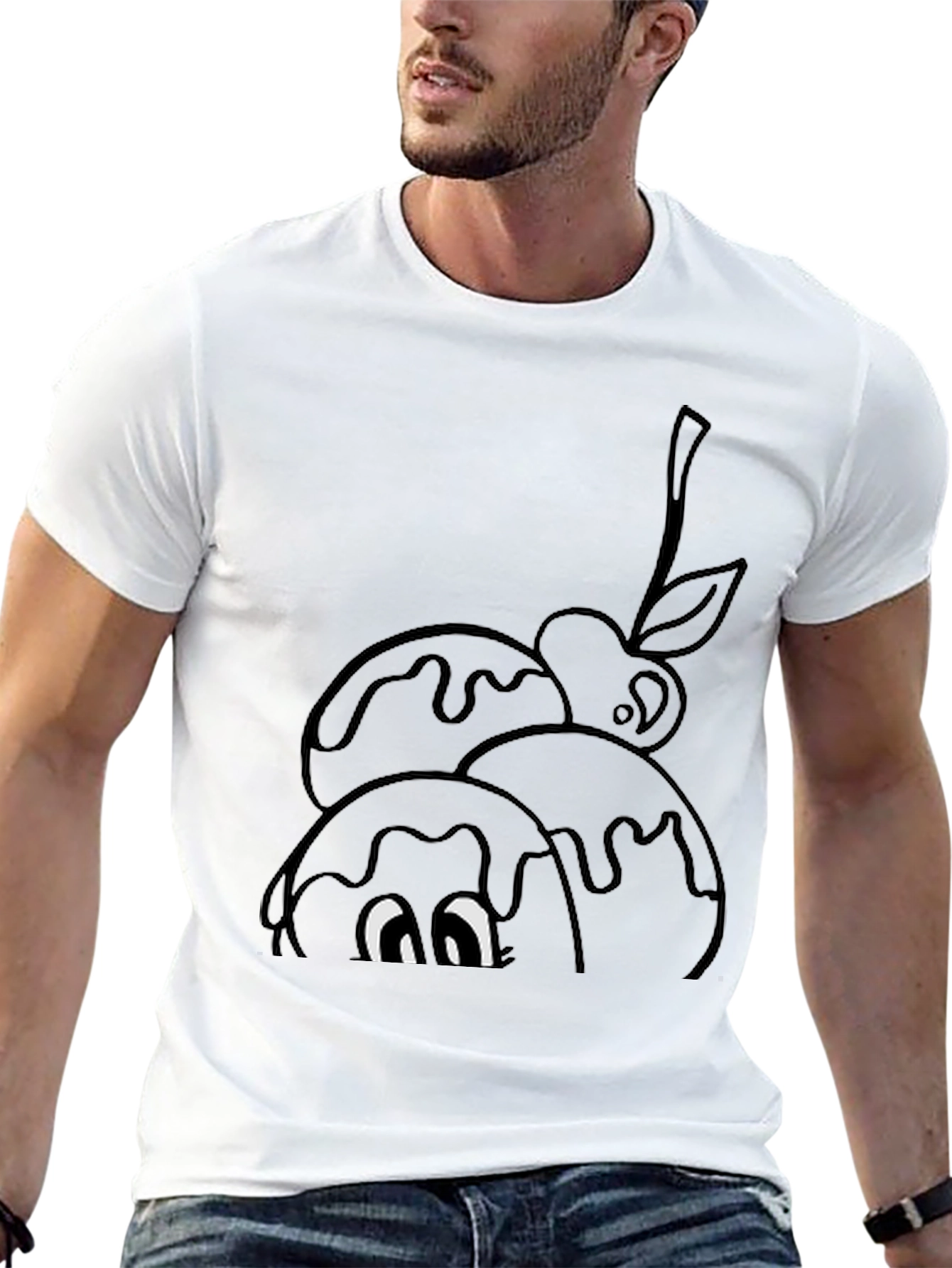 Black Whimsical Cartoon Ice Cream T-Shirt view 13