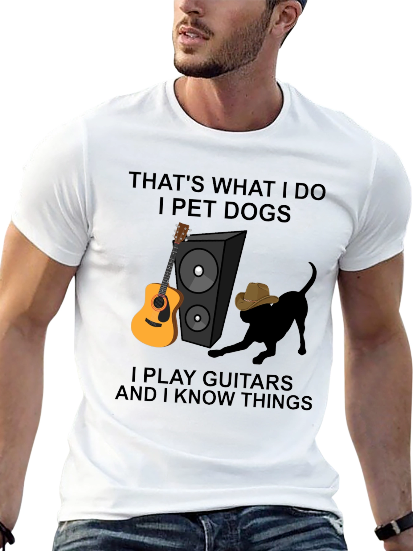 Black Dog Petting Guitar Player T-Shirt view 13