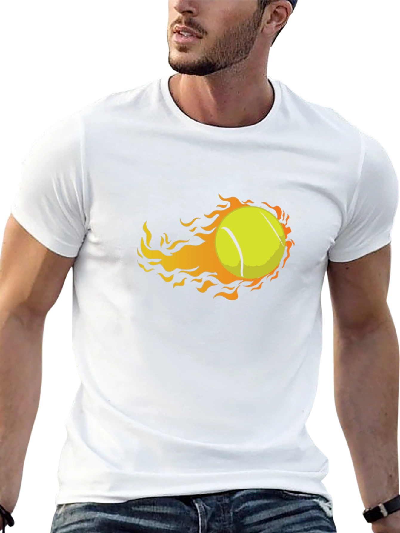 Black Flaming Tennis Ball Graphic Tee - Unique Design view 13