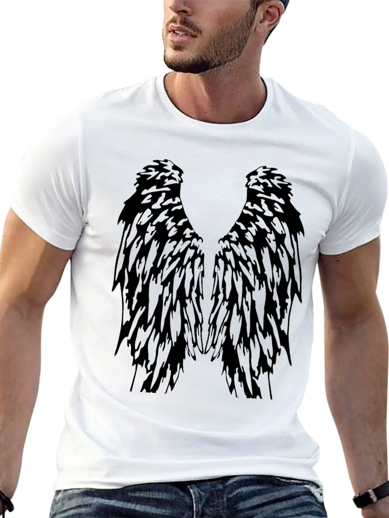 Black Men's Black Feather Wings Graphic Tee view 13