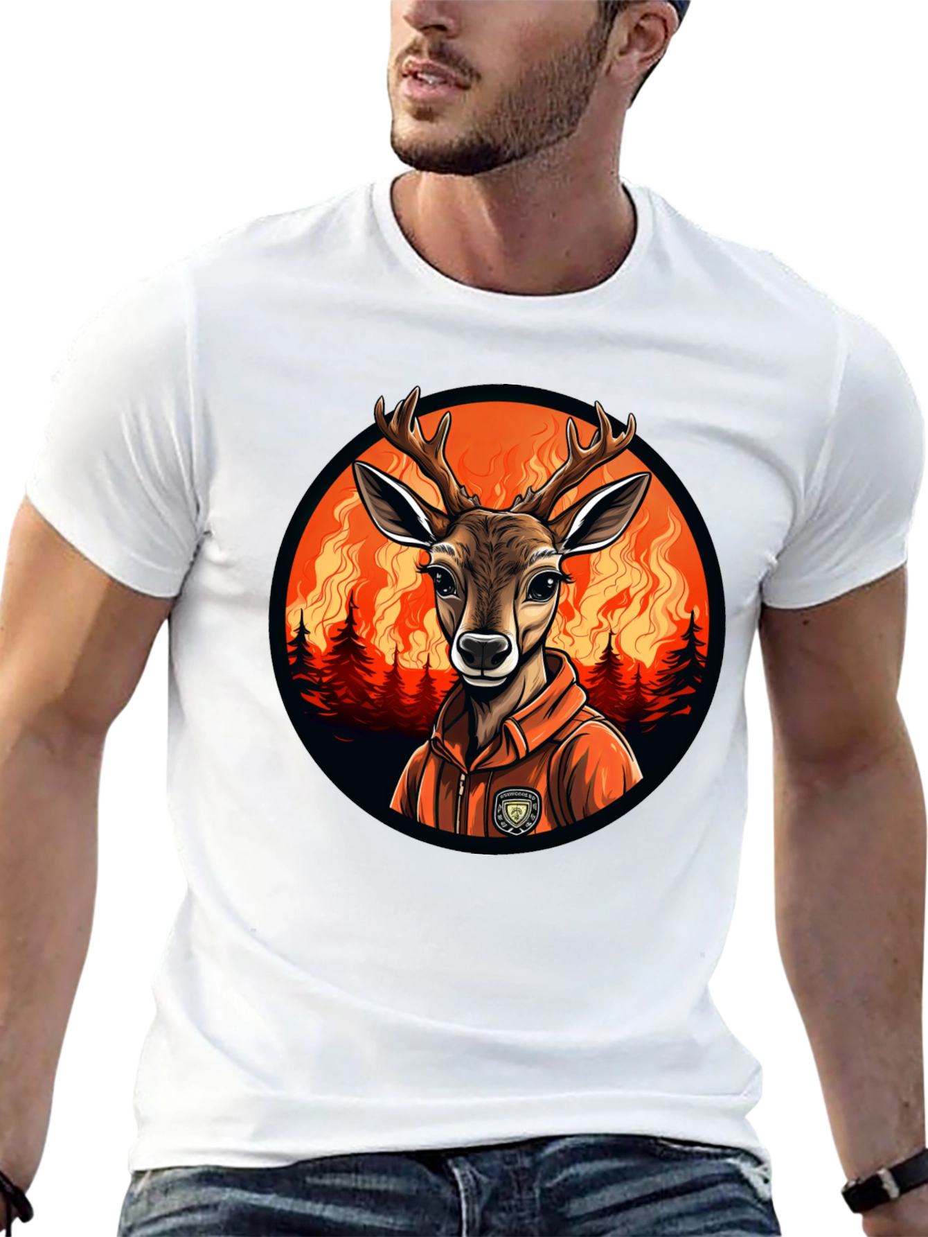 Black Deer Wildfire T-Shirt - Unique Graphic Tee view 13