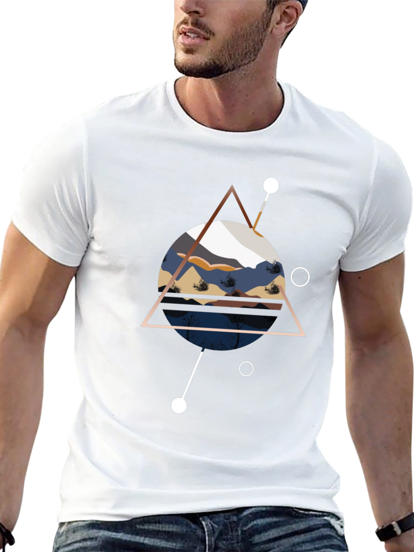 Black Geometric Mountainscape Black T-Shirt view 13
