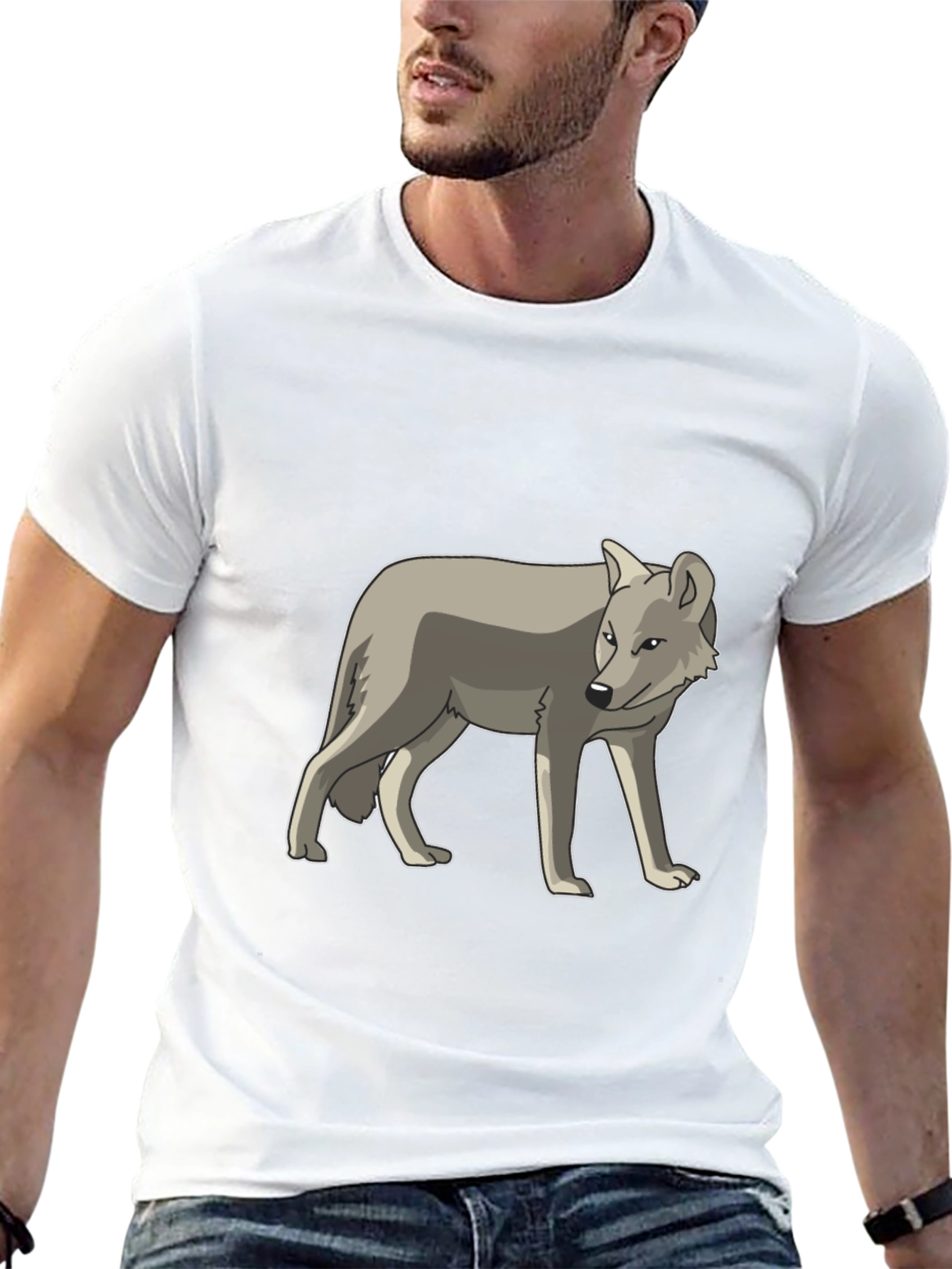 Black Cool Gray Wolf Graphic Black T-Shirt view 13