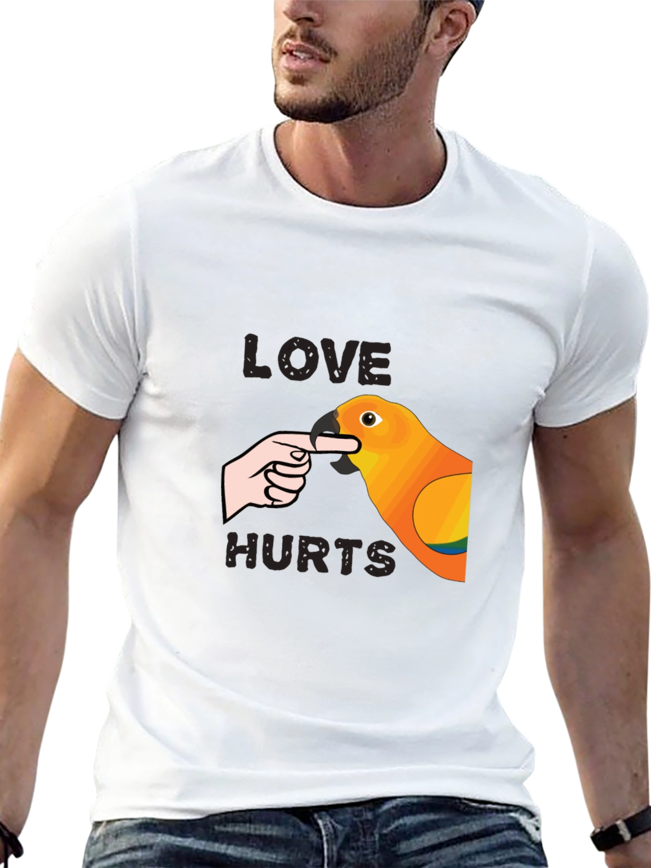 Black Love Hurts Parrot Graphic T-Shirt view 13