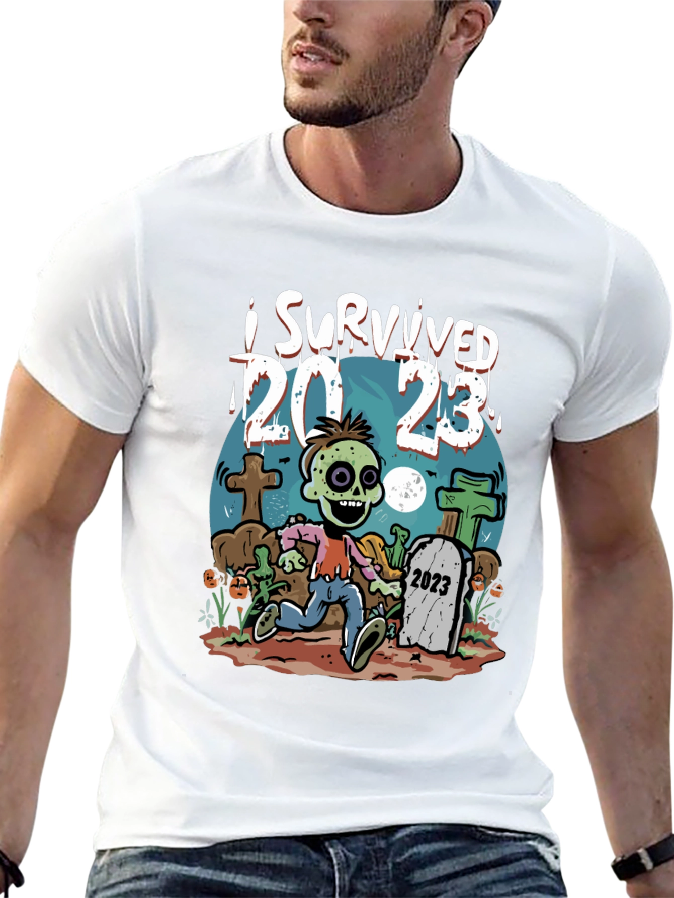 Black I Survived 2023 Zombie T-Shirt view 13