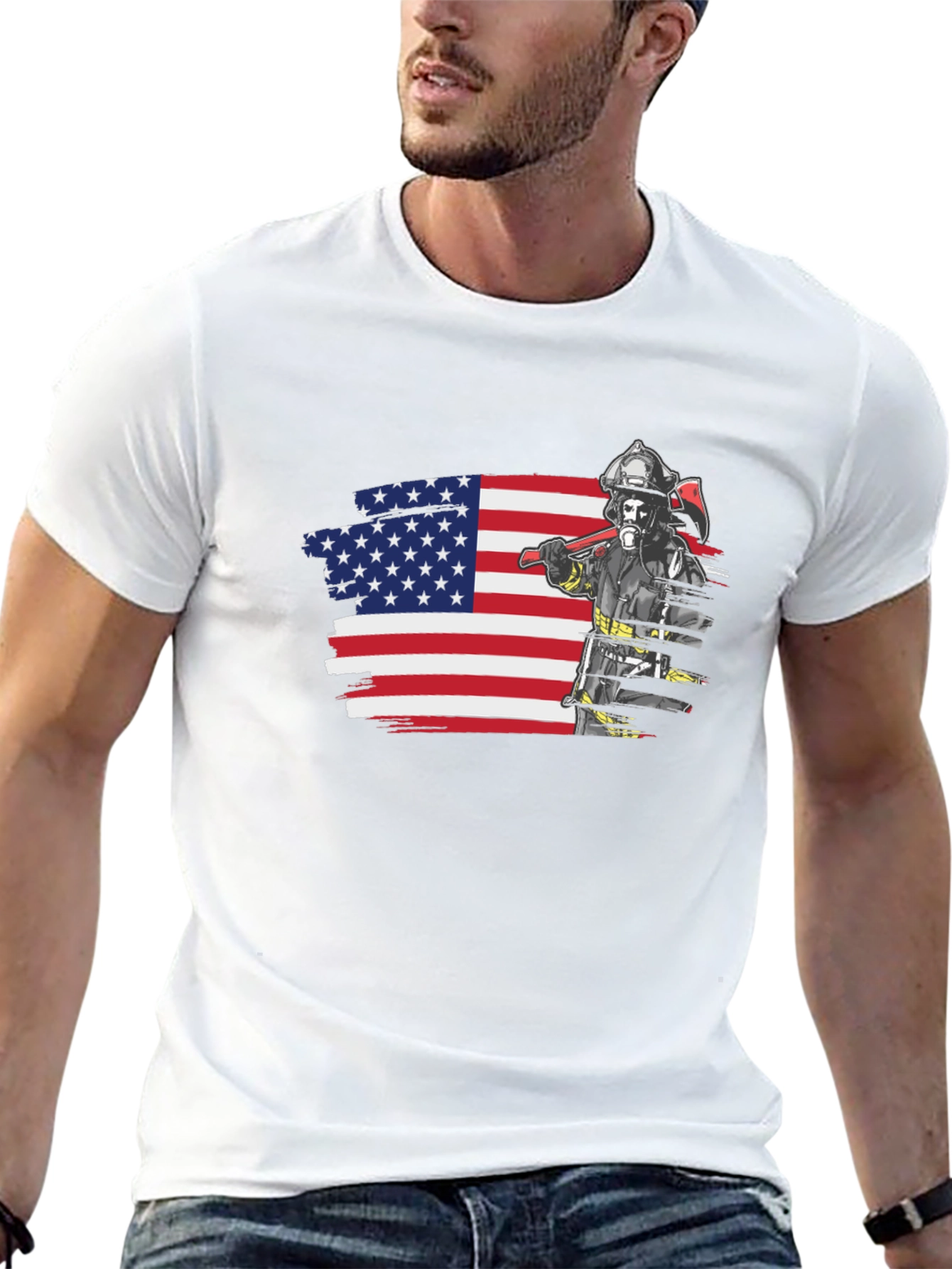 Black Firefighter USA Flag Graphic Tee view 13