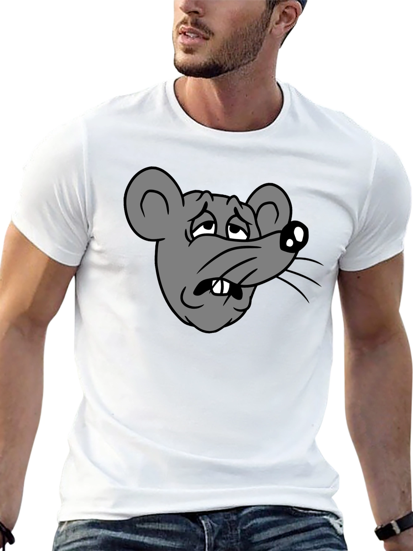 Black Funny Sad Rat Cartoon Graphic Black T-Shirt view 13