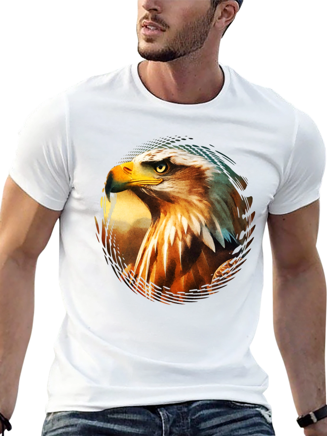 Black Bold Eagle Graphic Print Black T-Shirt view 13