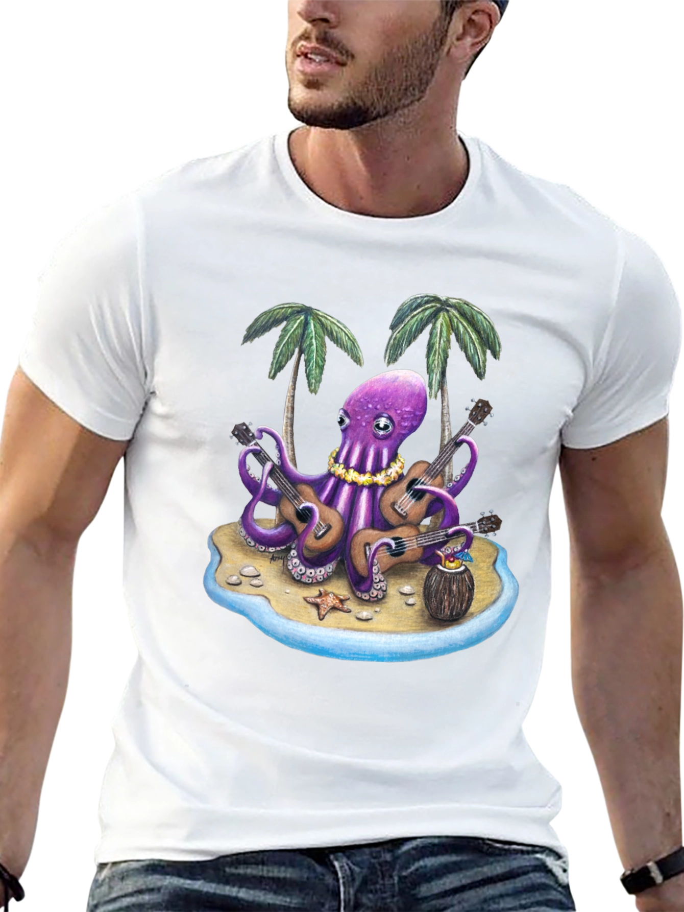 Black Musical Octopus Hawaiian T-Shirt view 13