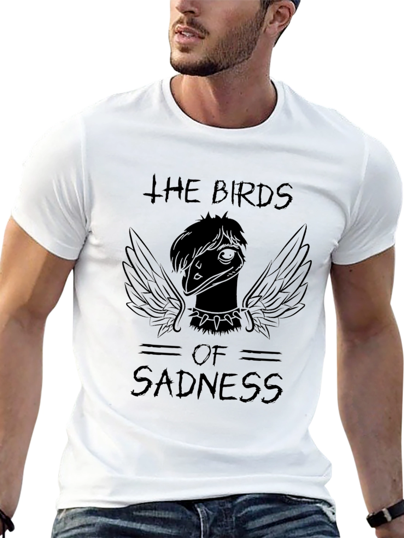 Black The Birds of Sadness Graphic Tee - Black Unisex T-Shirt view 13