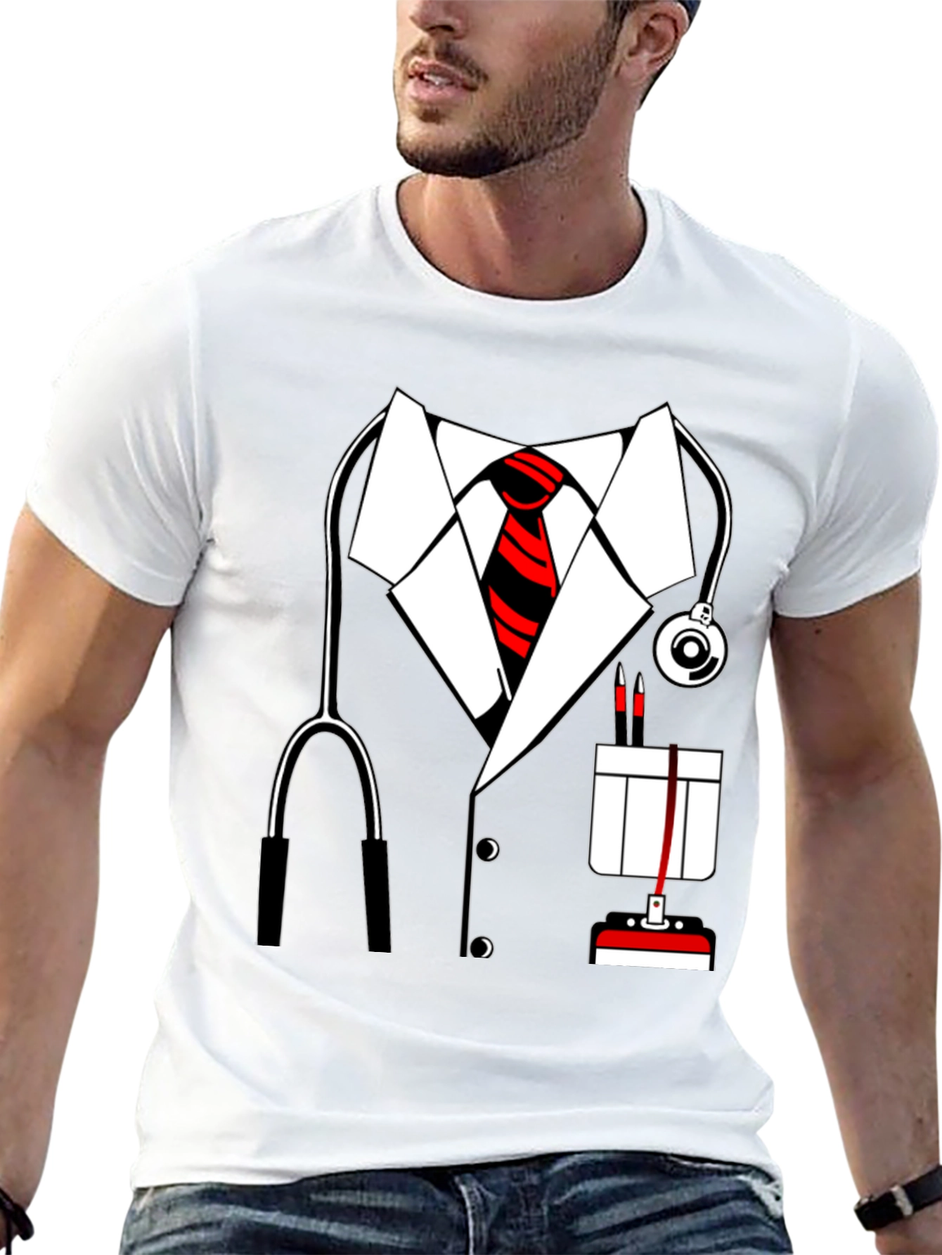 Black Doctor Costume T-Shirt - Funny Medical Dress Up view 13