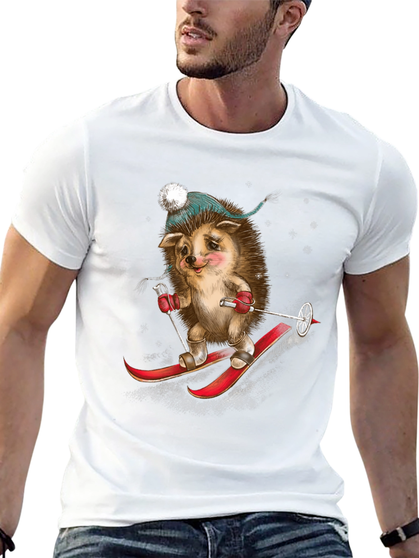 Black Skiing Hedgehog Graphic Tee view 13
