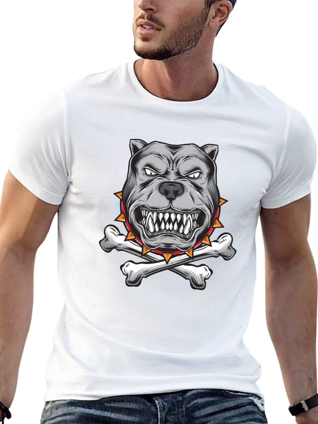 Black Pitbull Dog with Bones Graphic T-Shirt view 13