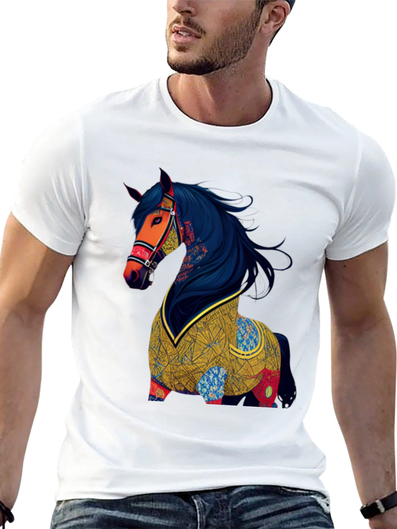 Black Artistic Horse Graphic T-Shirt view 13