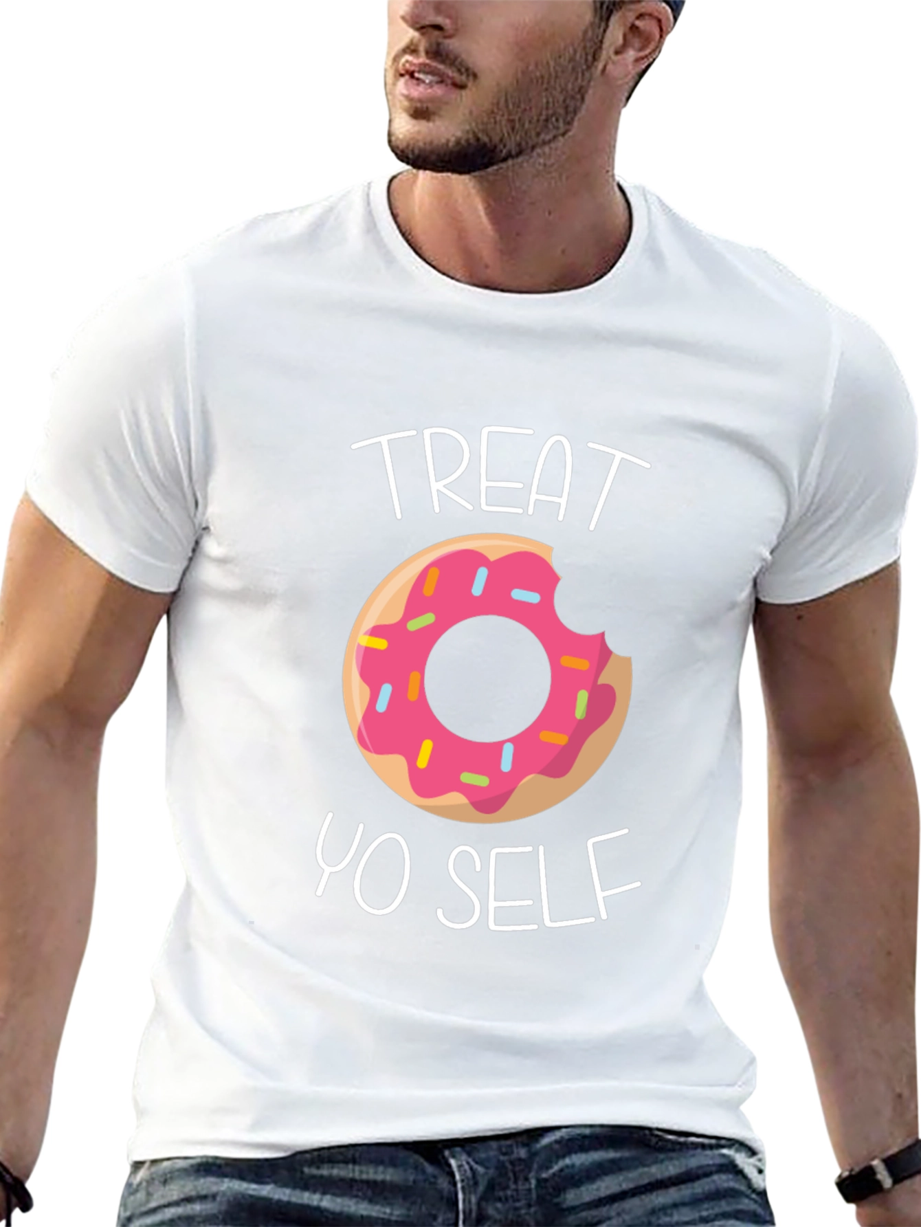 Black Treat Yo Self Donut T-Shirt - Funny Graphic Tee view 13