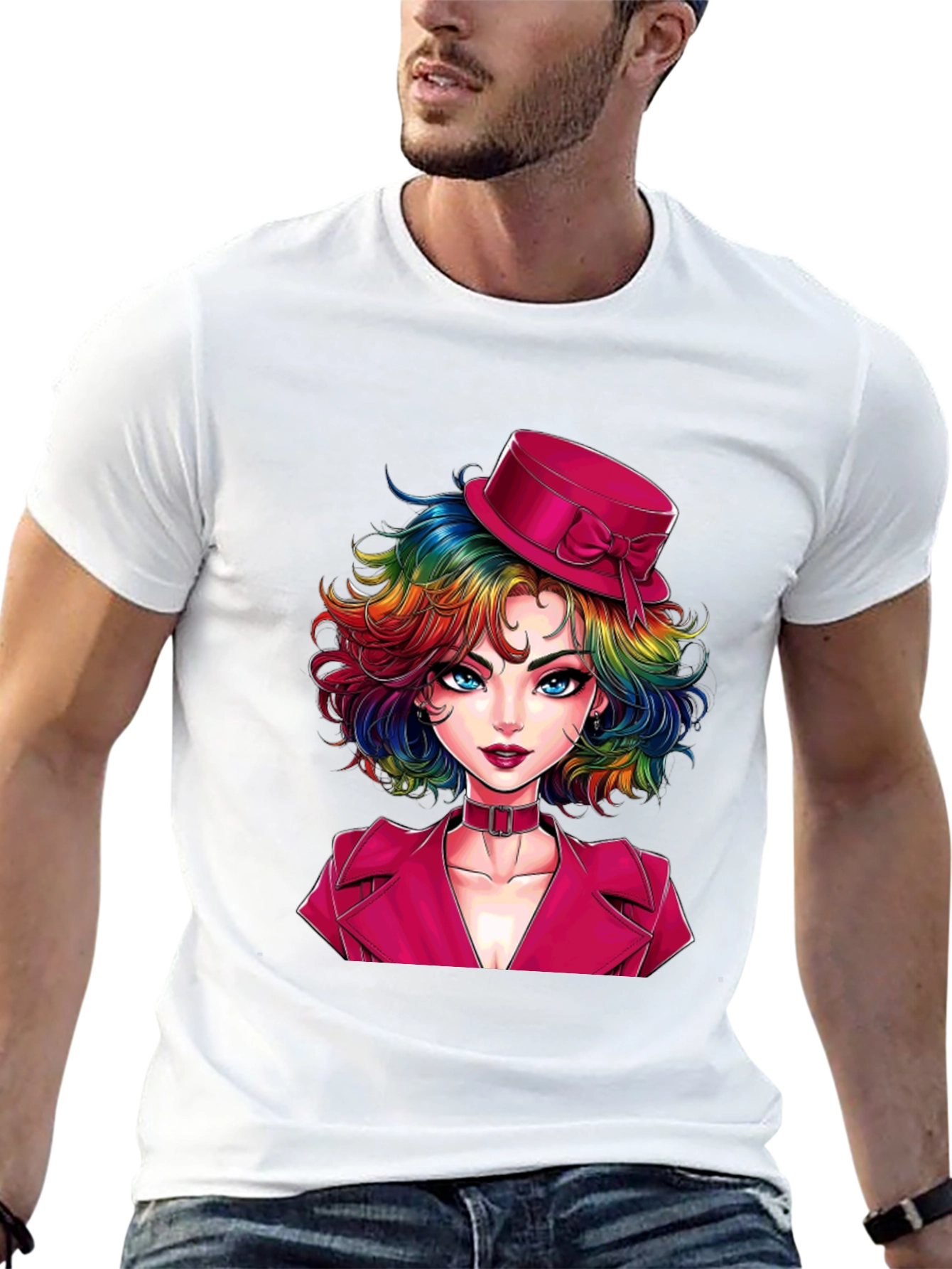 Black Rainbow Hair Girl T-Shirt view 13