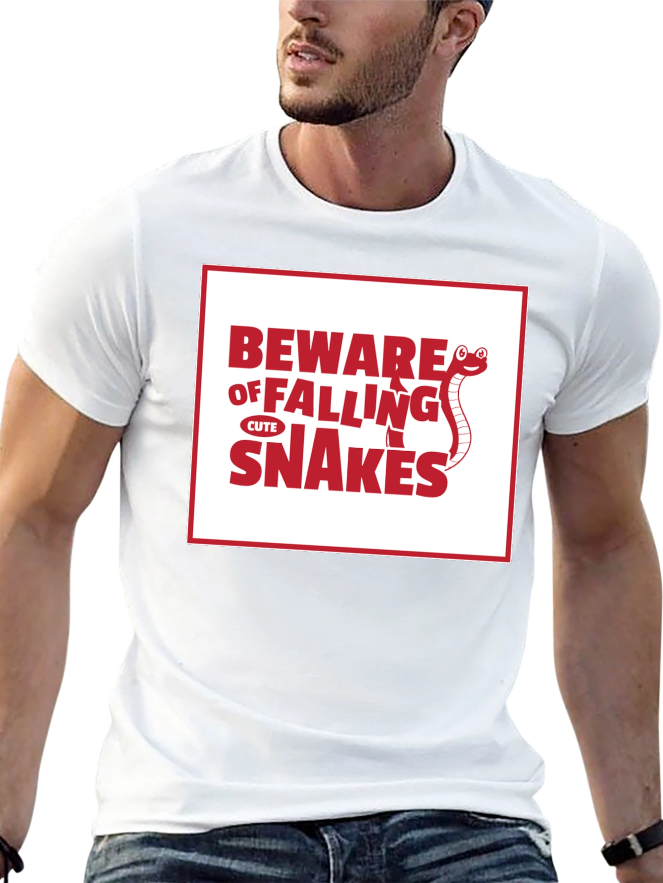Black Beware of Falling Cute Snakes Graphic T-Shirt view 13