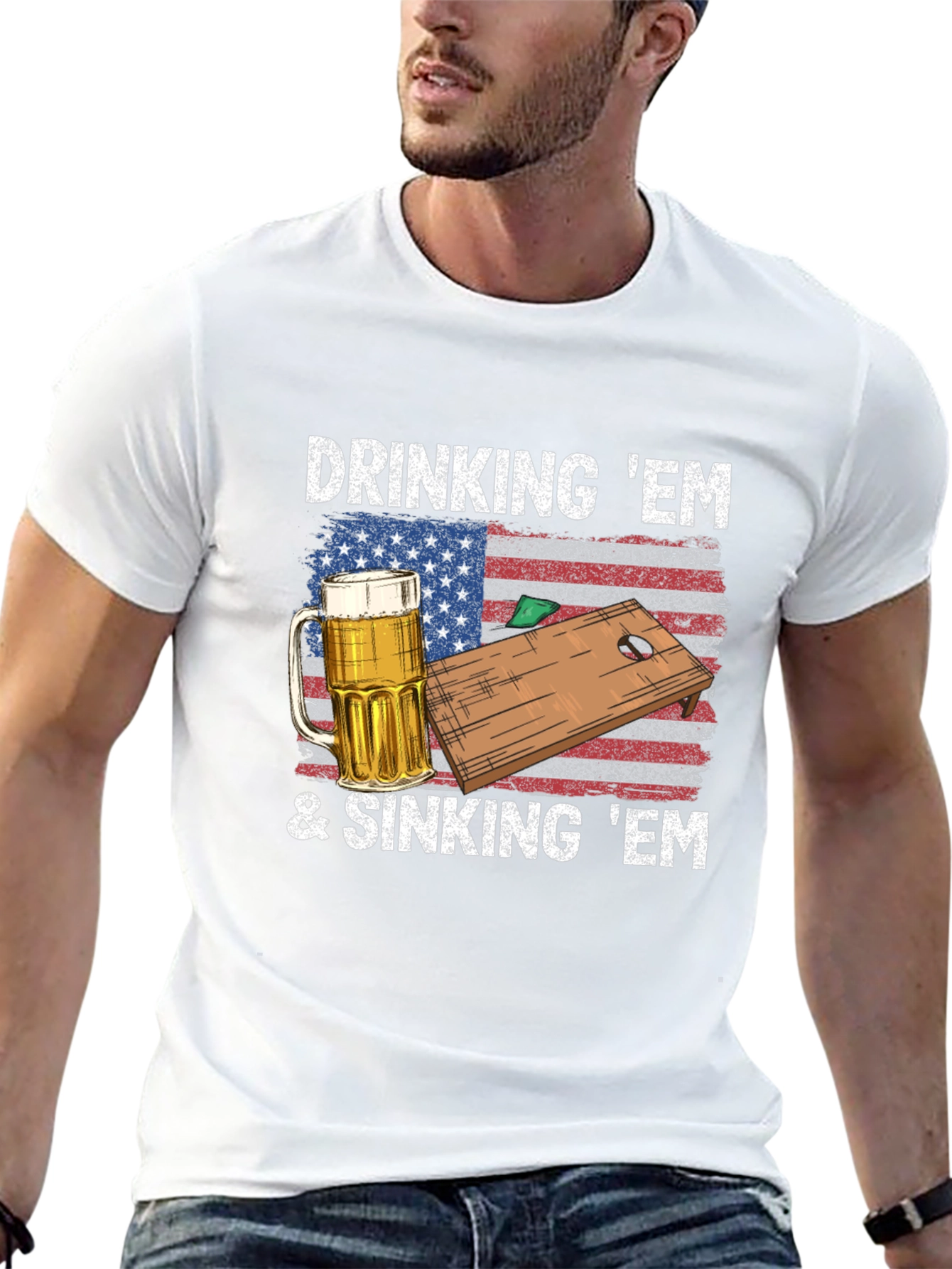 Black Drinking & Sinking 'Em Cornhole T-Shirt view 13