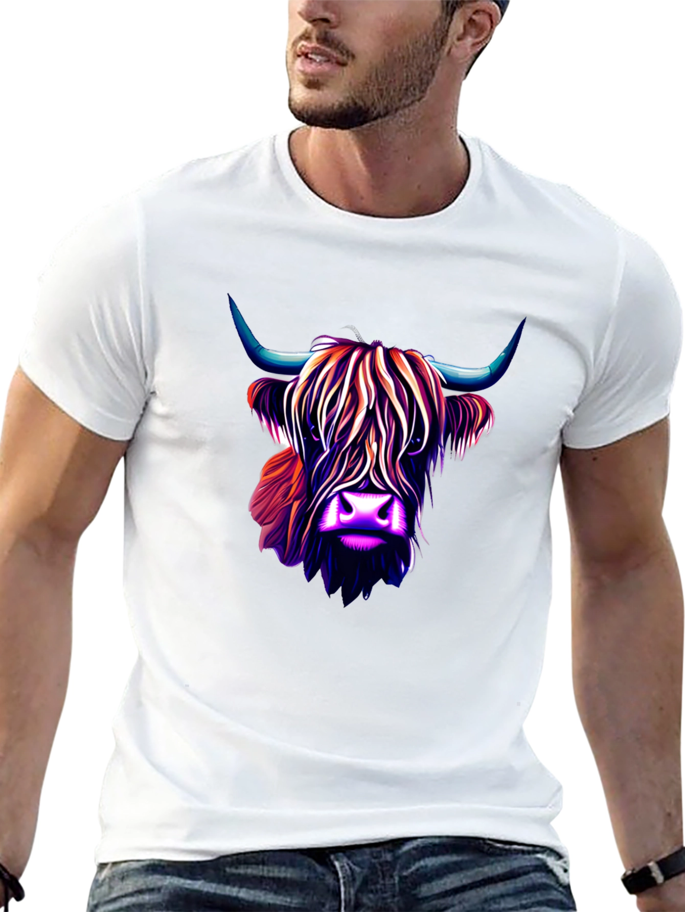 Black Highland Cow Graphic Tee - Stylish Men's Black T-Shirt view 13