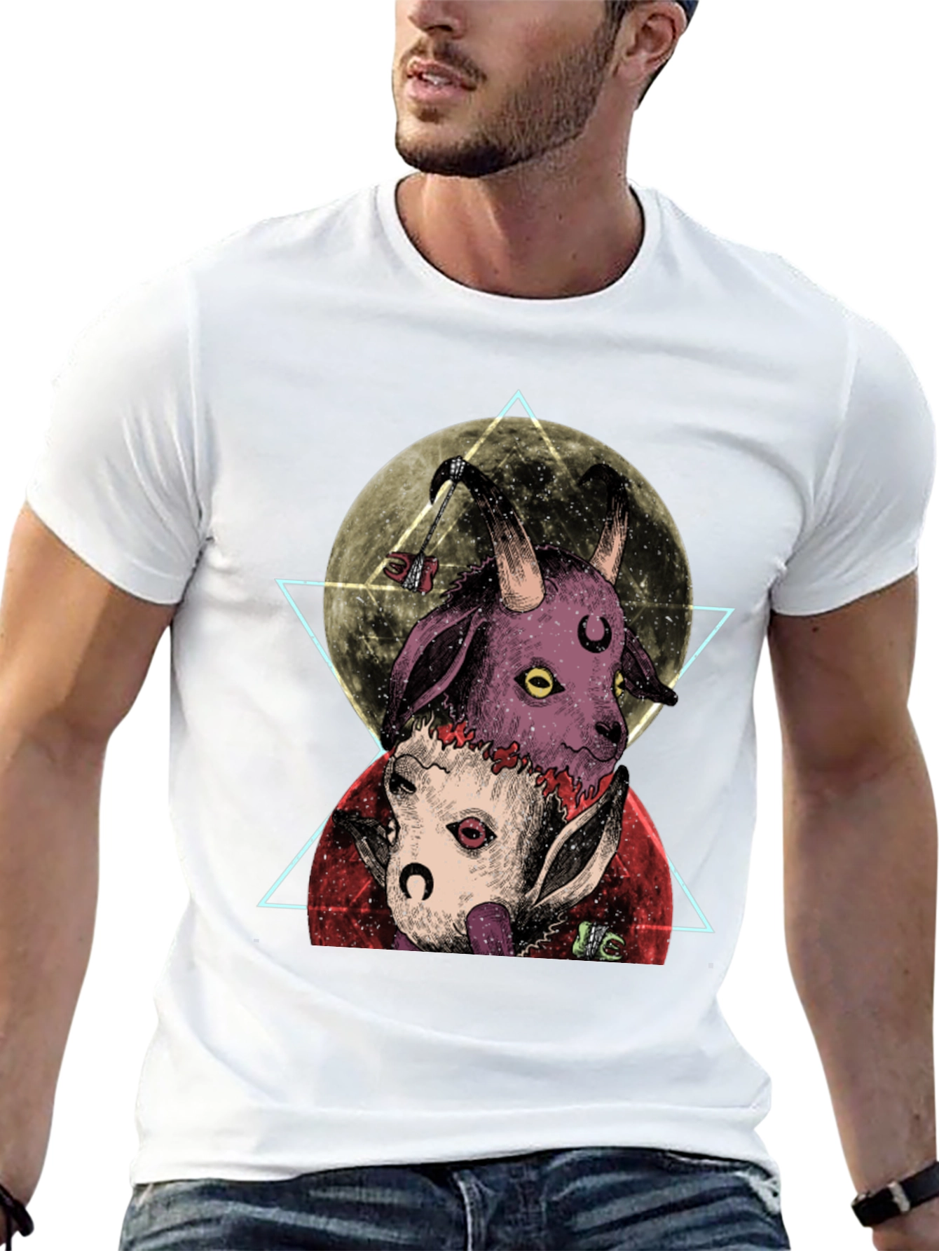 Black Occult Goat Tee: Moonlit Baphomet Design view 13