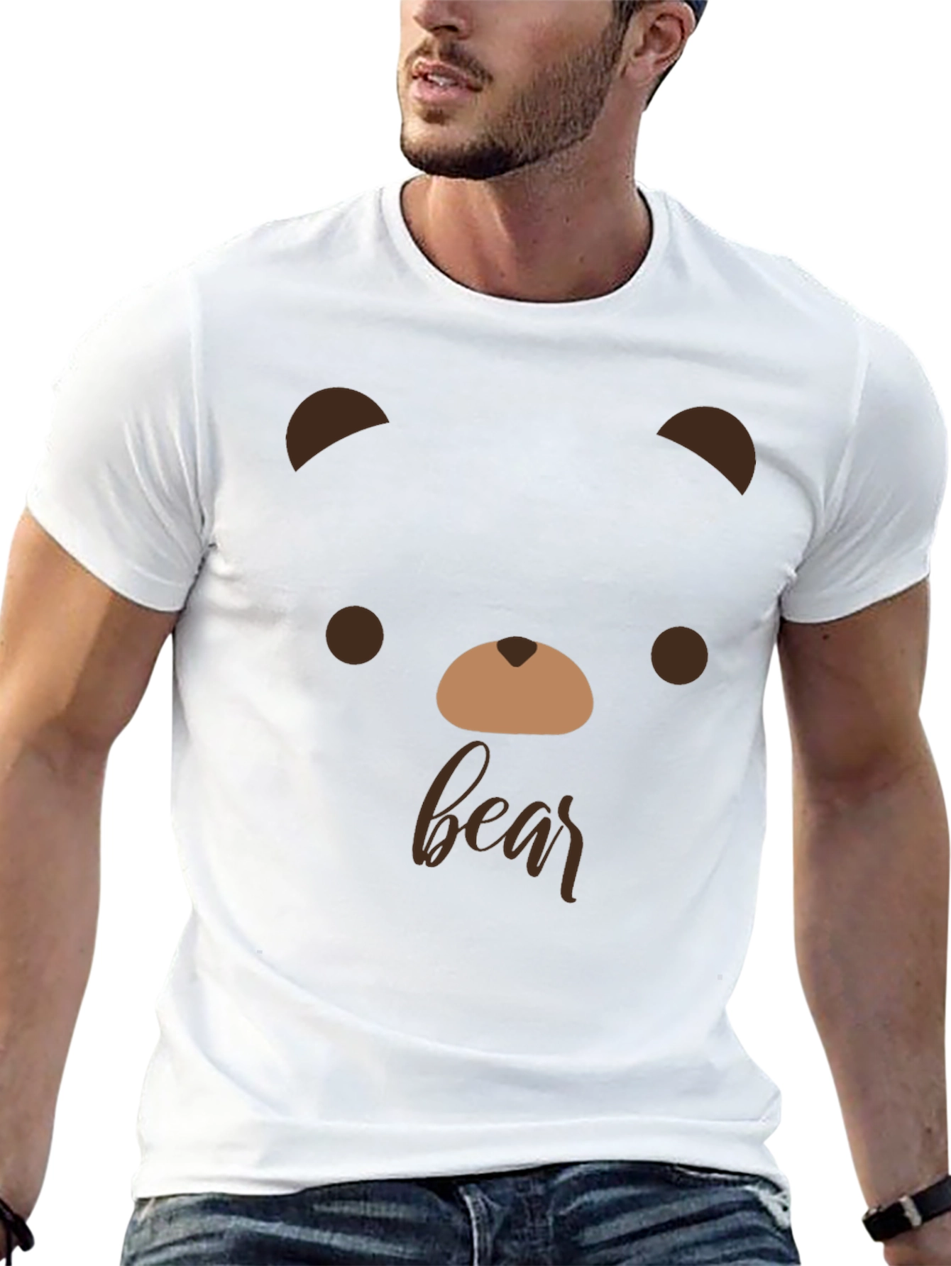 Black Cute Bear Face Graphic Tee - Soft Cotton T-Shirt view 13