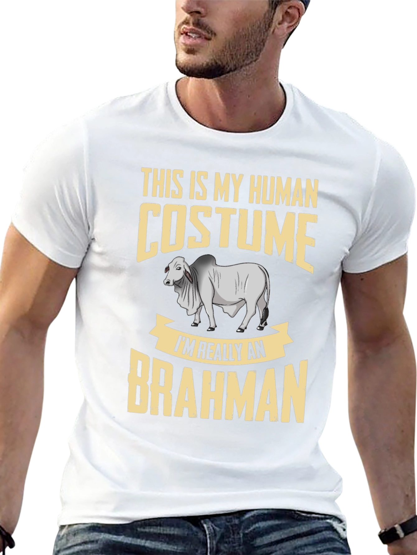 Black Human Costume Brahman Cattle Funny Graphic Tee view 13