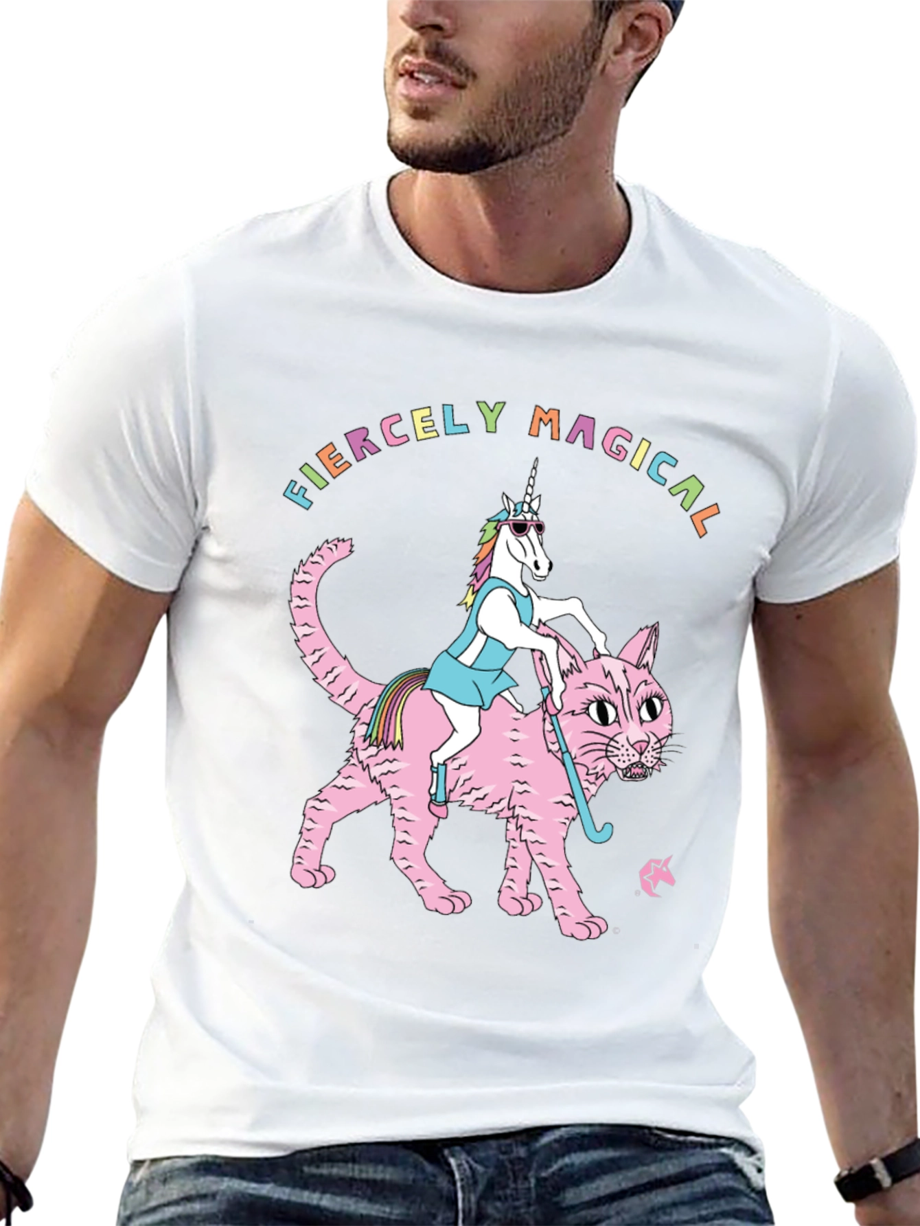 Black Fiercely Magical Unicorn Riding Cat Graphic Tee view 13