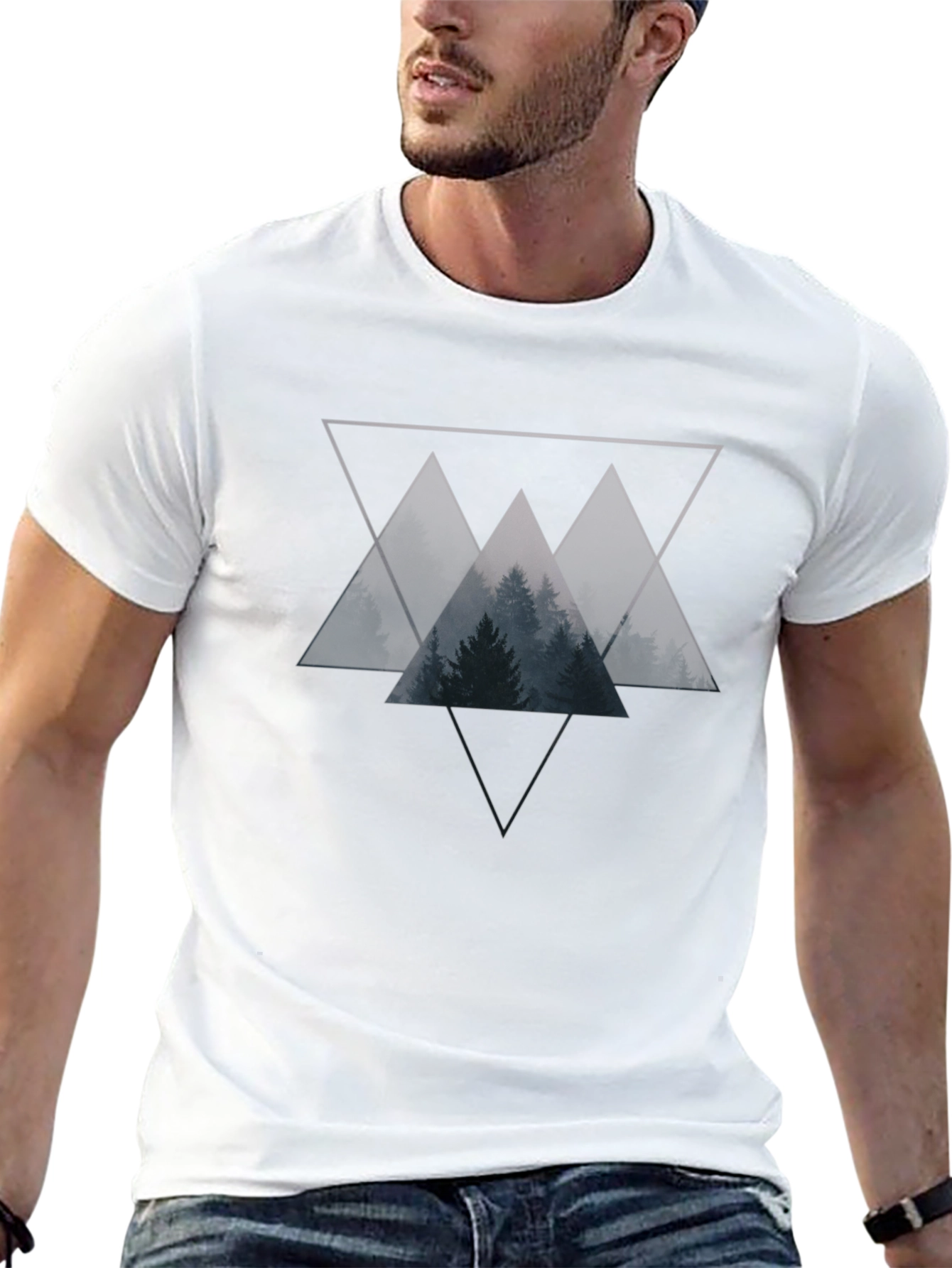 Black Geometric Forest Graphic Tee - Black Cotton Blend view 13