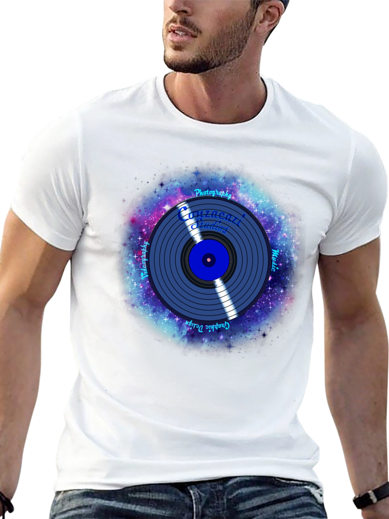 Black Galaxy Vinyl Record Graphic T-Shirt view 13