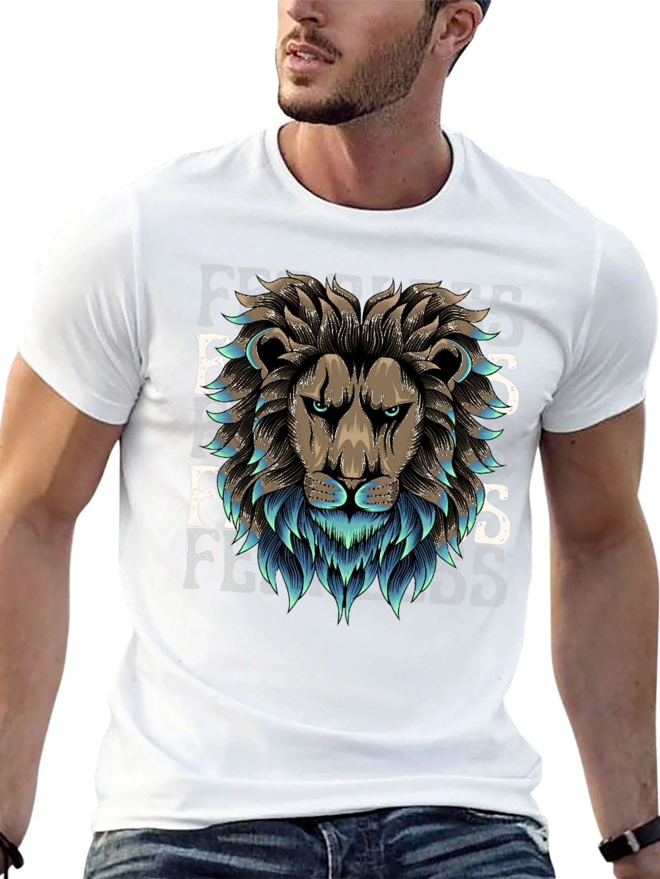 Black Fearless Lion Graphic Tee view 13