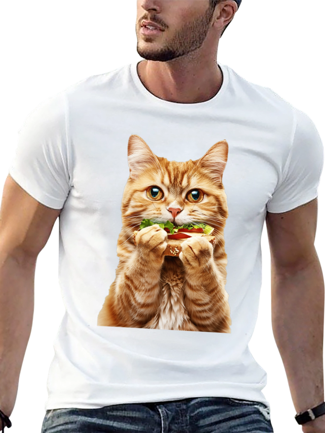 Black Cat Eating Sandwich Graphic Tee view 13