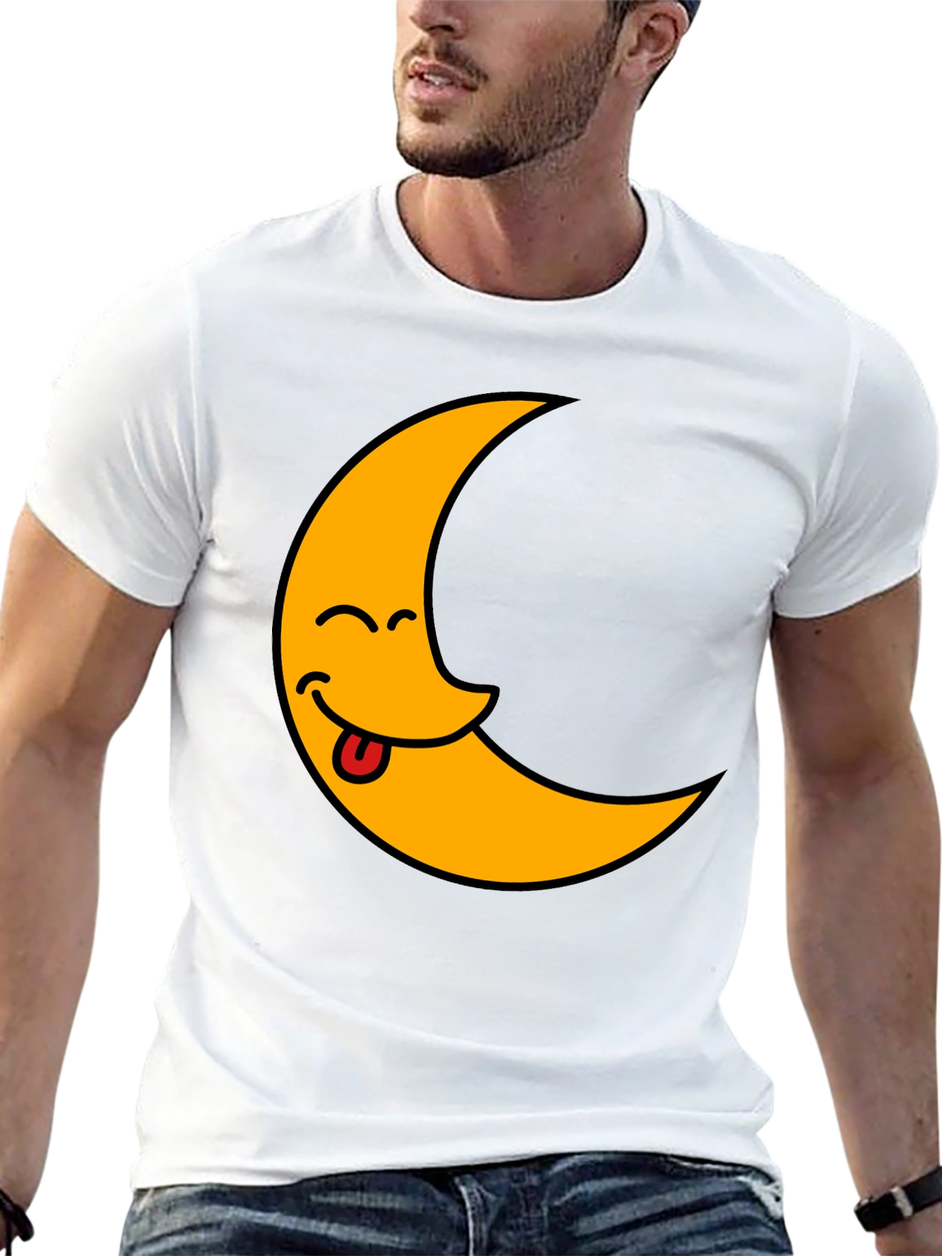 Black Funny Crescent Moon Tongue T-Shirt view 13