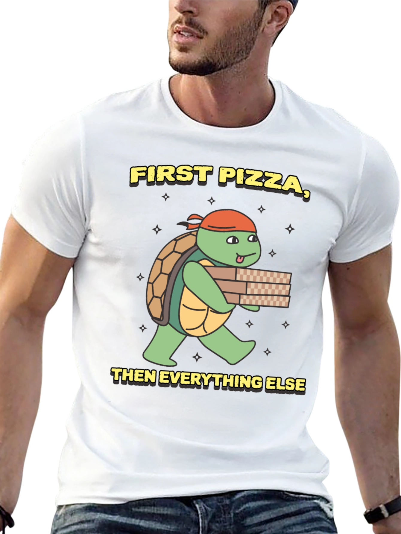 Black First Pizza Then Everything Else Turtle T-Shirt view 13