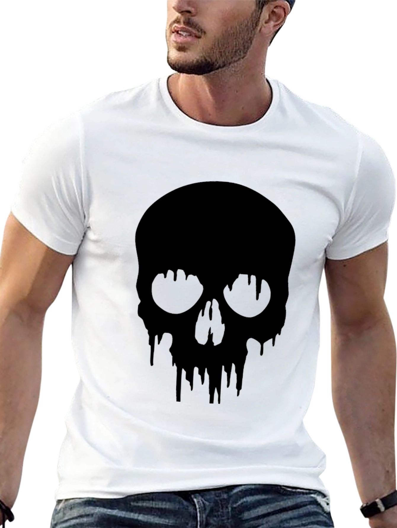 Black Men's Black Skull Drip Graphic Tee view 13