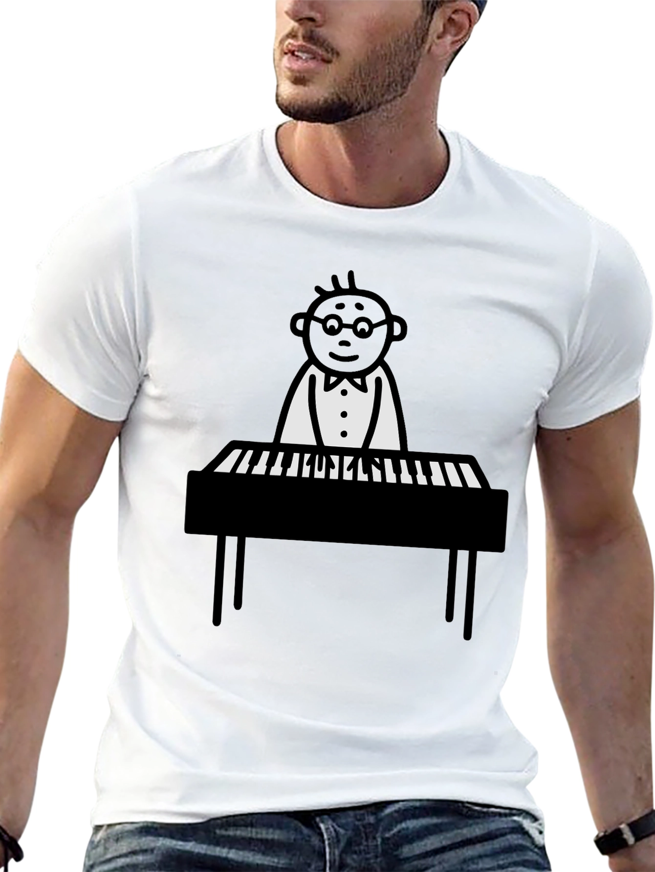 Black Piano Man Graphic Tee - Black Casual T-Shirt view 13