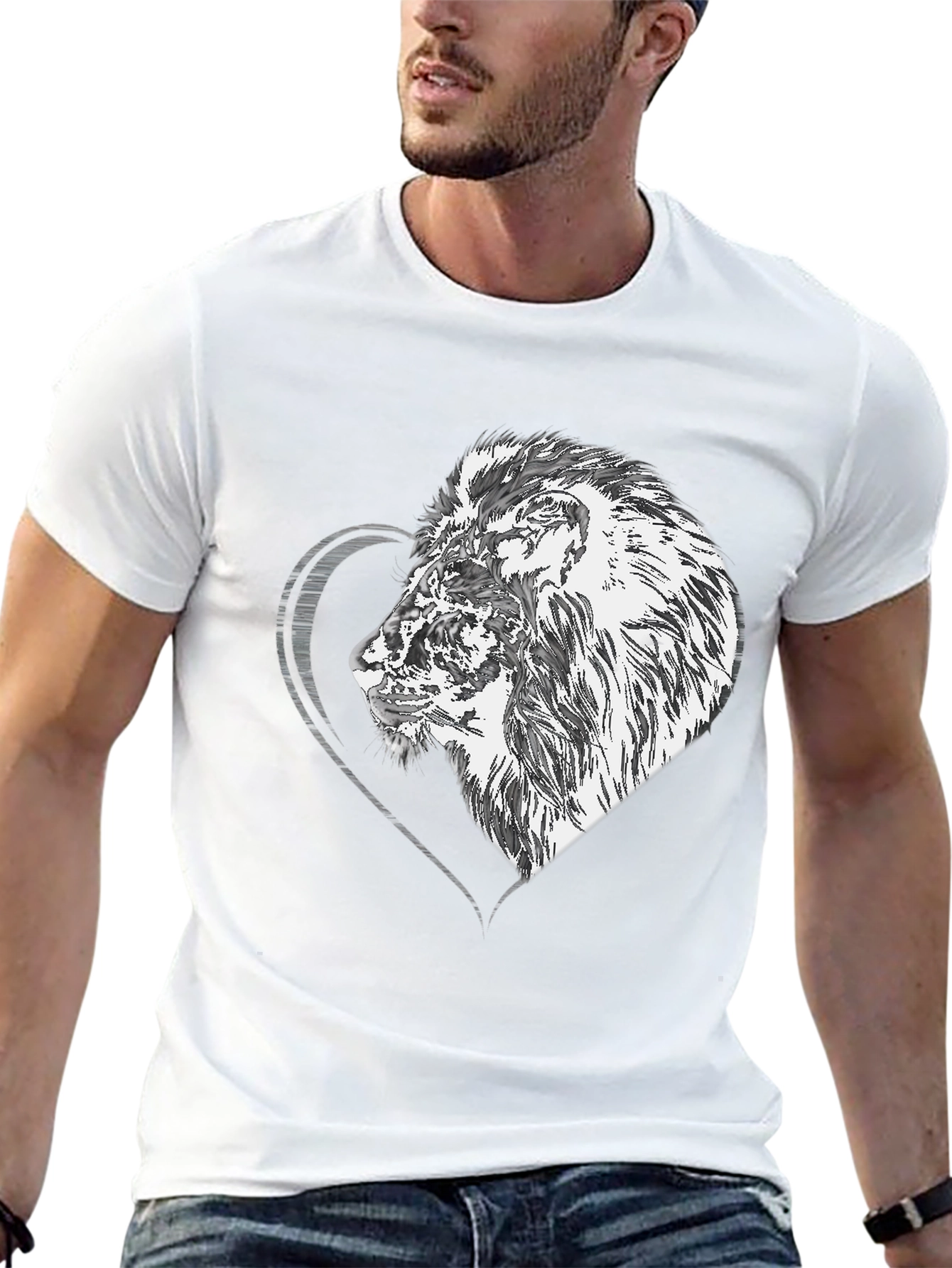 Black Lion Heart Graphic Tee - Black Unisex T-Shirt view 13