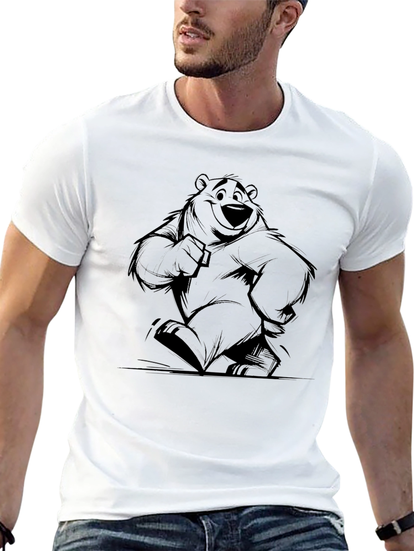 Black Cartoon Bear Graphic Print T-Shirt view 13