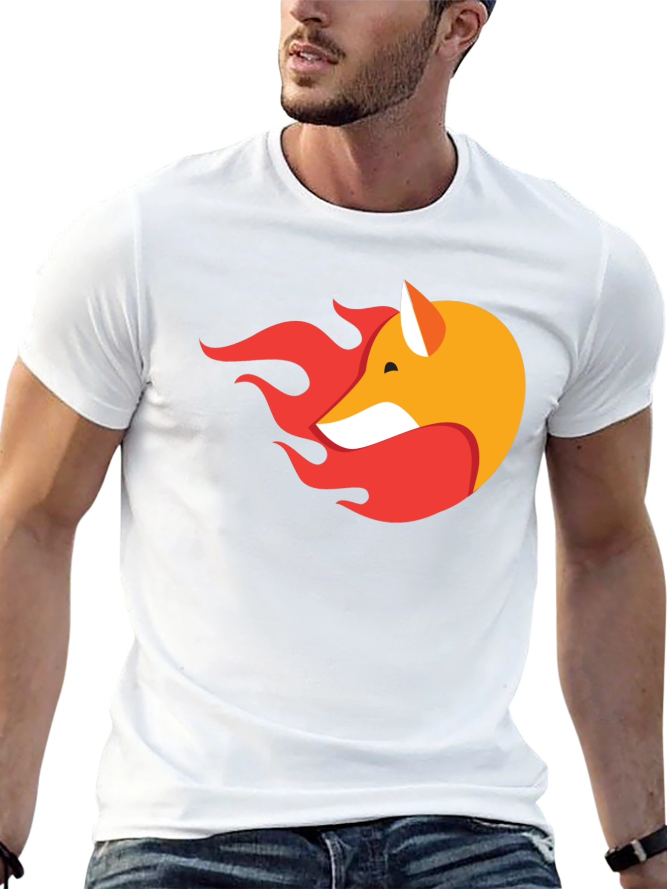 Black Stylish Black T-Shirt with Fox & Flame Graphic view 13