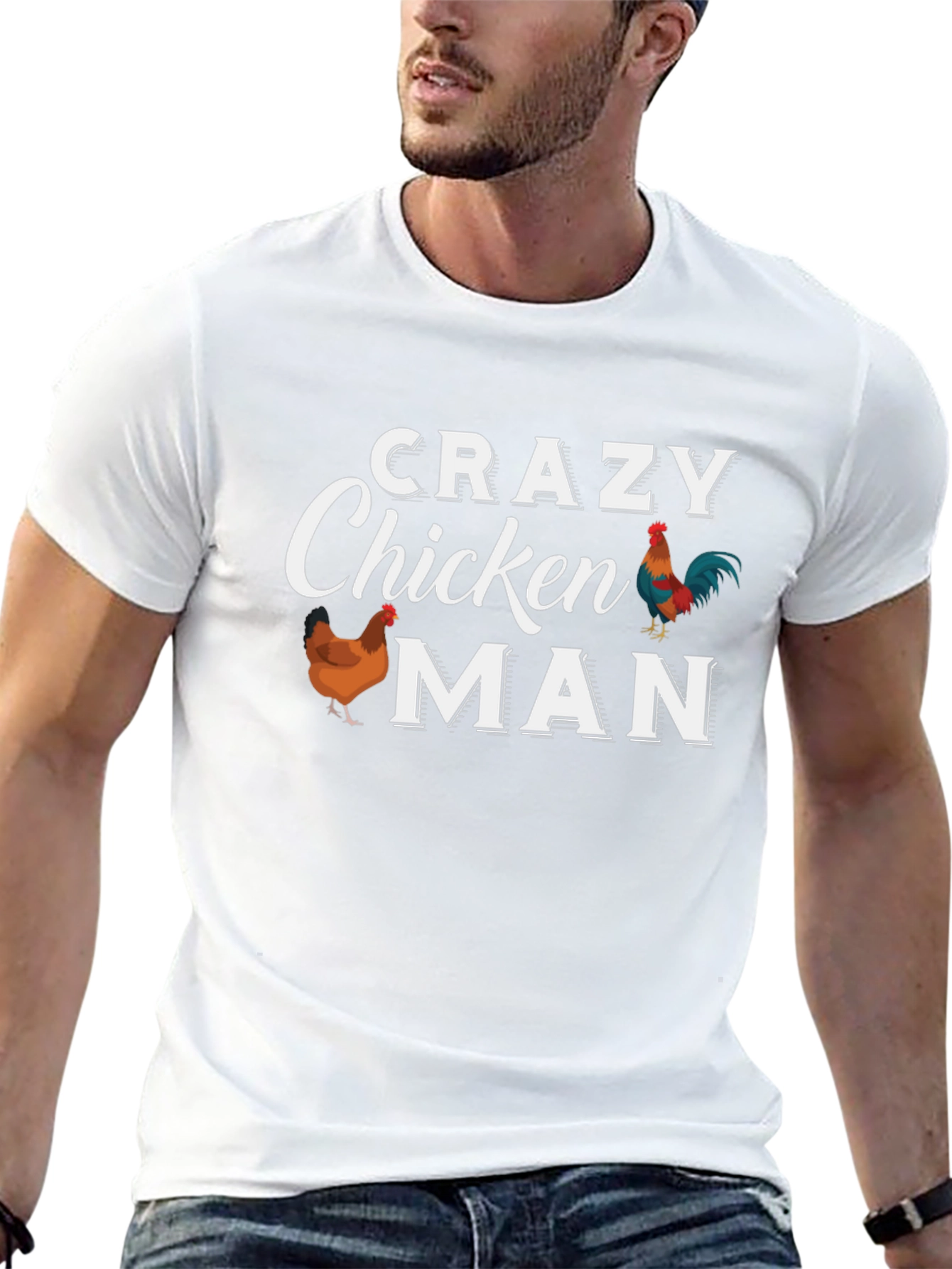 Black Crazy Chicken Man T-Shirt - Funny Chicken Lover Tee view 13